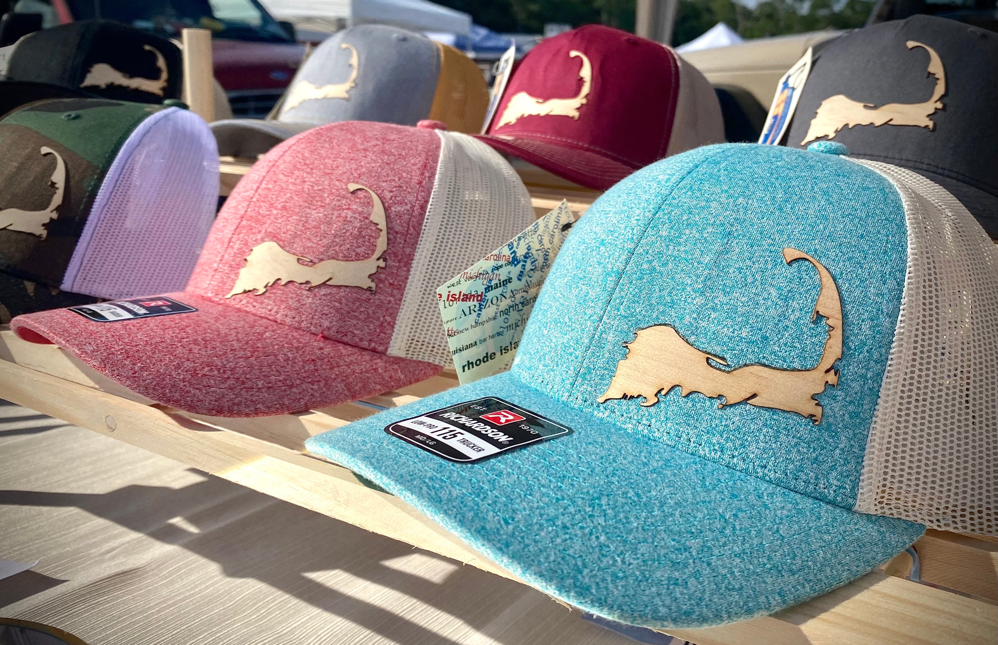 One-of-a-kind Cape Cod Hats with Wooden Logos